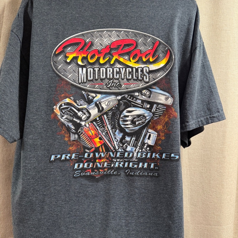 Hot Rod Motorcycles T-Shirt Mens XL Gray‎ Pre-Owned Bikes Done Right Tee